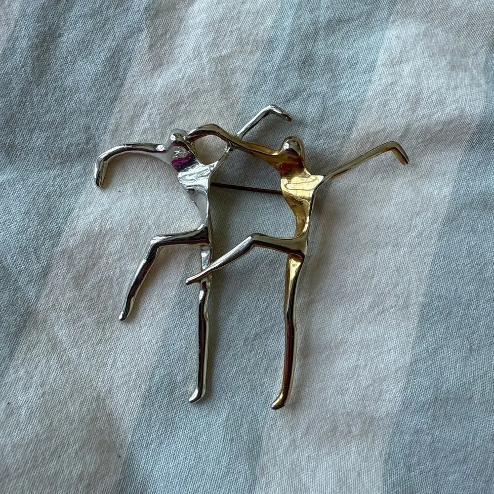 Vintage Abstract Gold & Silver Tone Metal The Dancers Metal Brooch